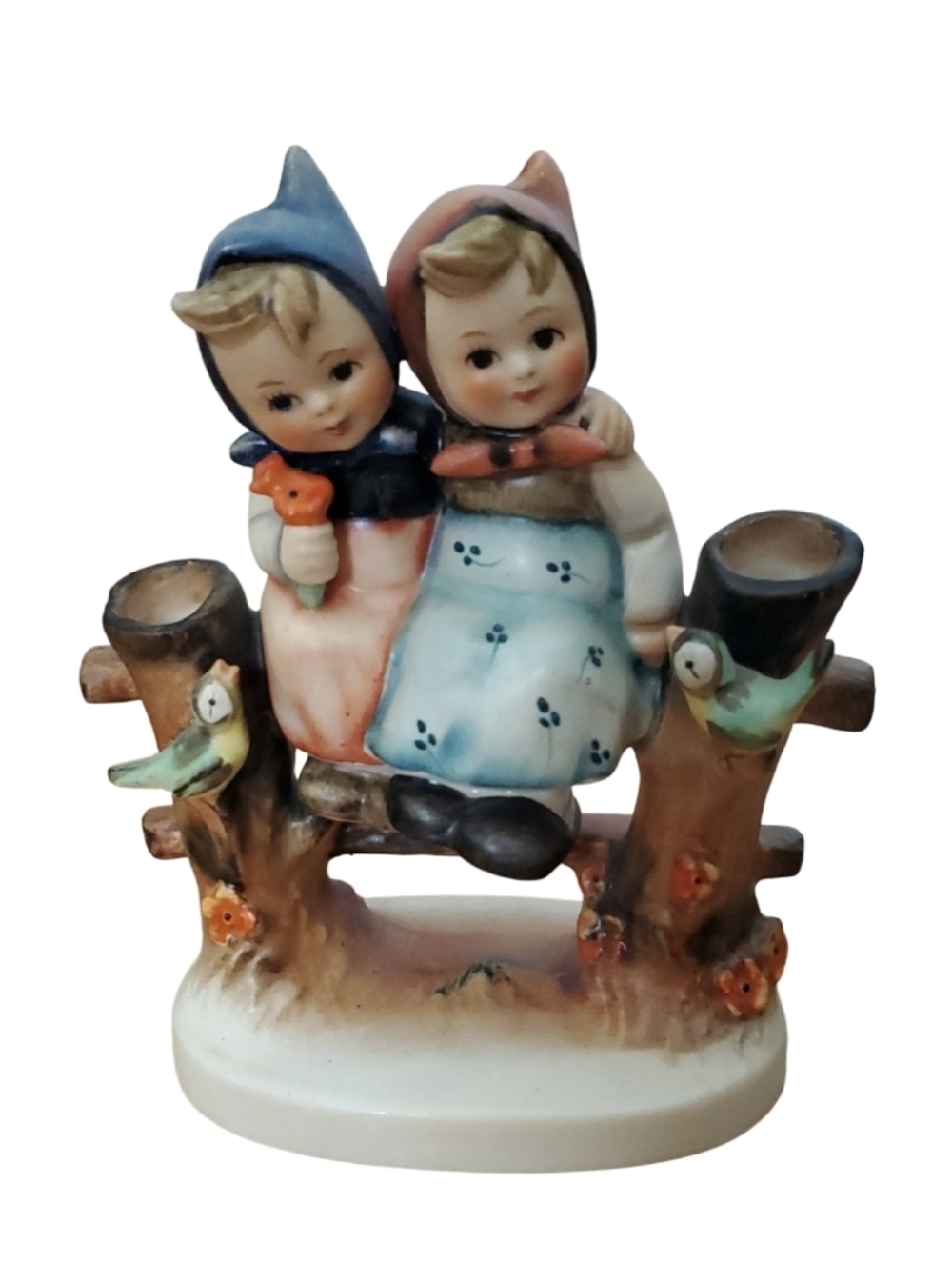 Goebel Hummel Ceramic Children "Coquettes" #179 Figurine Blue, Peach and Brown